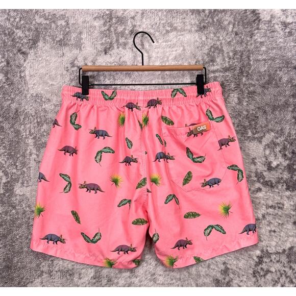 OAS Swim Trunks XL Mens Pink Dinosaur Print Drawstring Waist Lined Swimwear - Picture 2 of 6